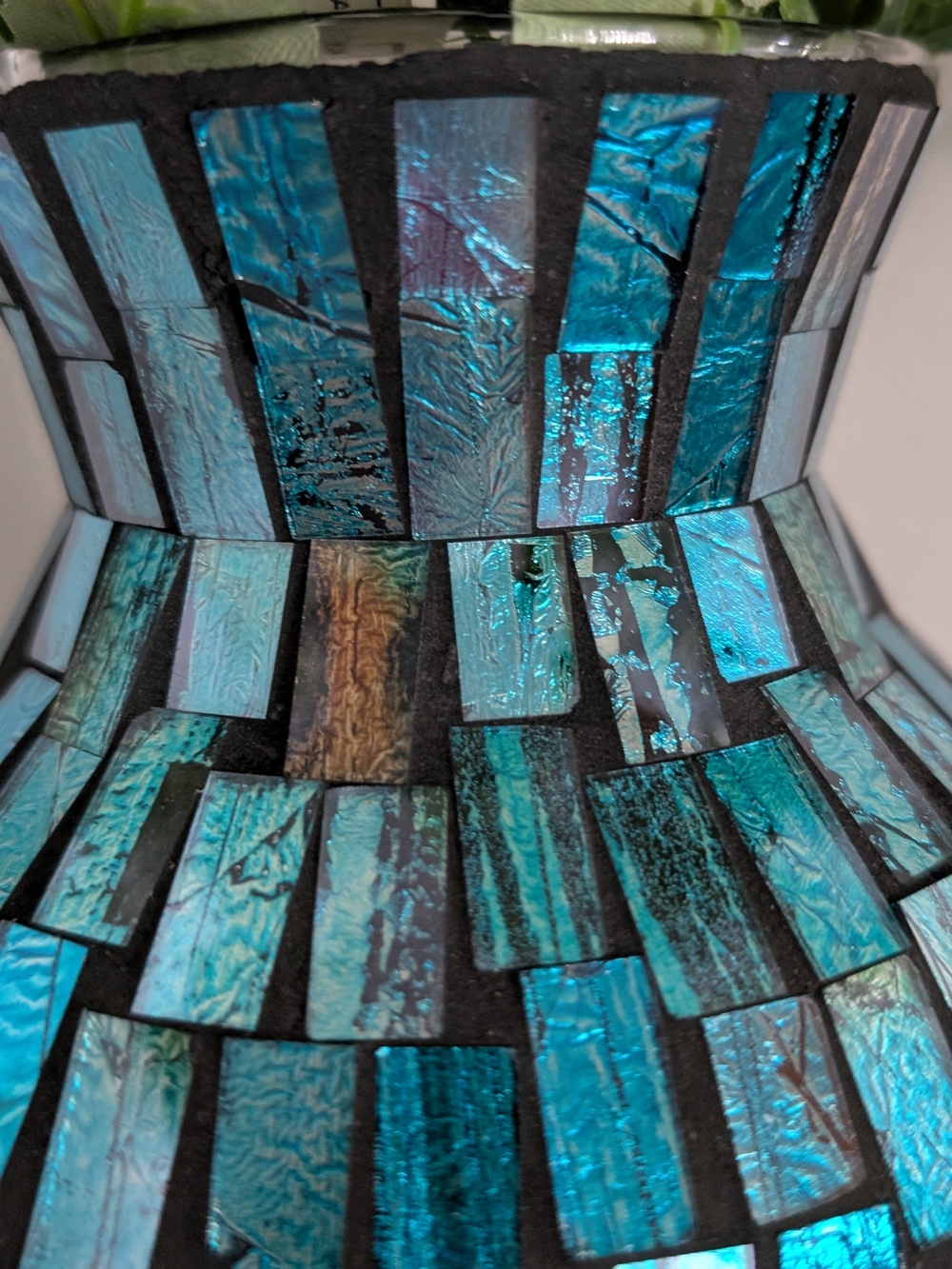 Abrand Teal and Aqua Iridescent Mosaic Vase - Picture 2 of 5